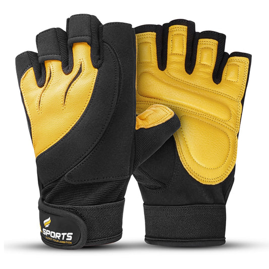 MGL Sports Weight Lifting Gloves – Black & Yellow Leather Edition